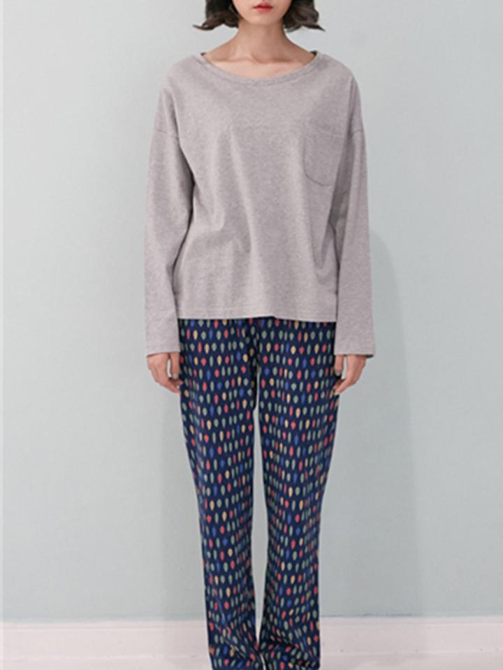 Shein Drop Shoulder Tee & Seamless Pattern Pants Pj Set