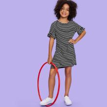 Shein Girls Ruffle Cuff Striped Dress