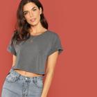Shein Solid Roll Up Sleeve Crop Top