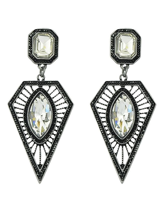 Shein Latest Design Rhinestone Women Long Hanging Triangle Earrings