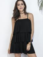 Shein Black Ruffle Tiered Slip Dress