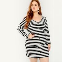 Shein Plus Button Up Striped Pencil Dress