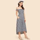 Shein Off-shoulder Gingham Button Front Dress