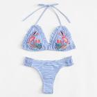 Shein Embroidered Flower Striped Bikini Set