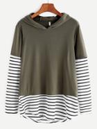 Shein Contrast Striped Hooded 2 In 1 T-shirt