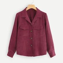 Shein Double Pocket Corduroy Blouse
