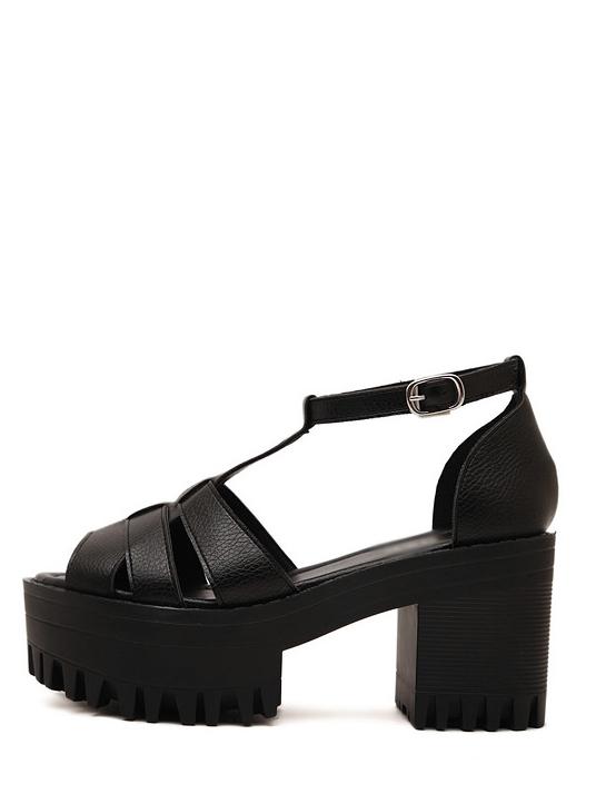 Shein Black Lug Sole Ankle Strap Gladiators