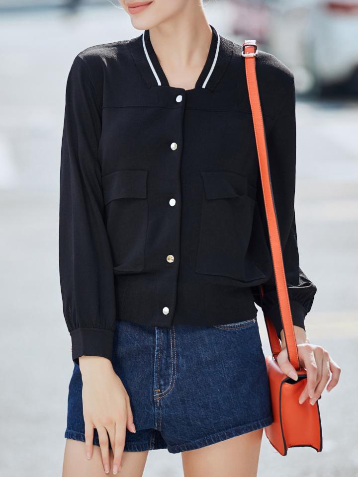 Shein Black Long Sleeve Pockets Sweater
