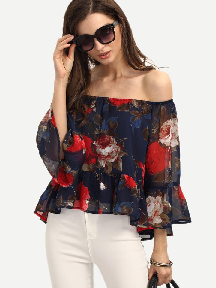 Shein Multicolor Floral Off The Shoulder Blouse