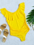 Shein Yellow Ruffle Detail One-piece Swimwear