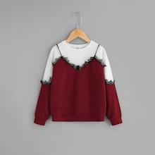 Shein Girls Lace Trim Color-block Pullover