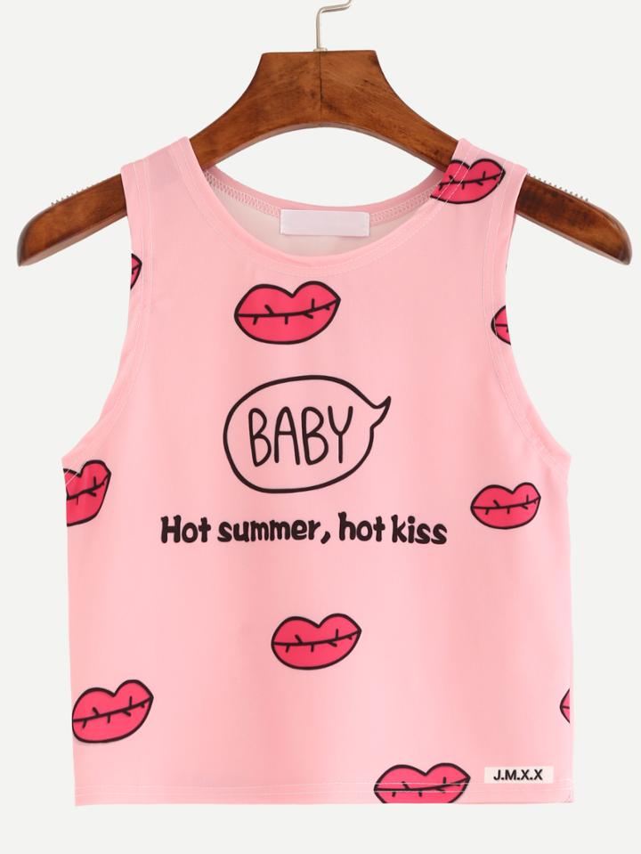 Shein Lip Print Crop Tank Top