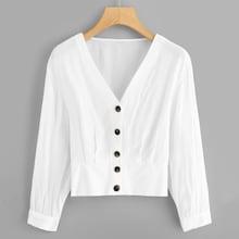 Shein Single Breasted V Neckline Blouse