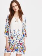 Shein Floral Print Tassel Tie Dress