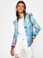 Shein Striped Trim Frilled Botanical Jacket