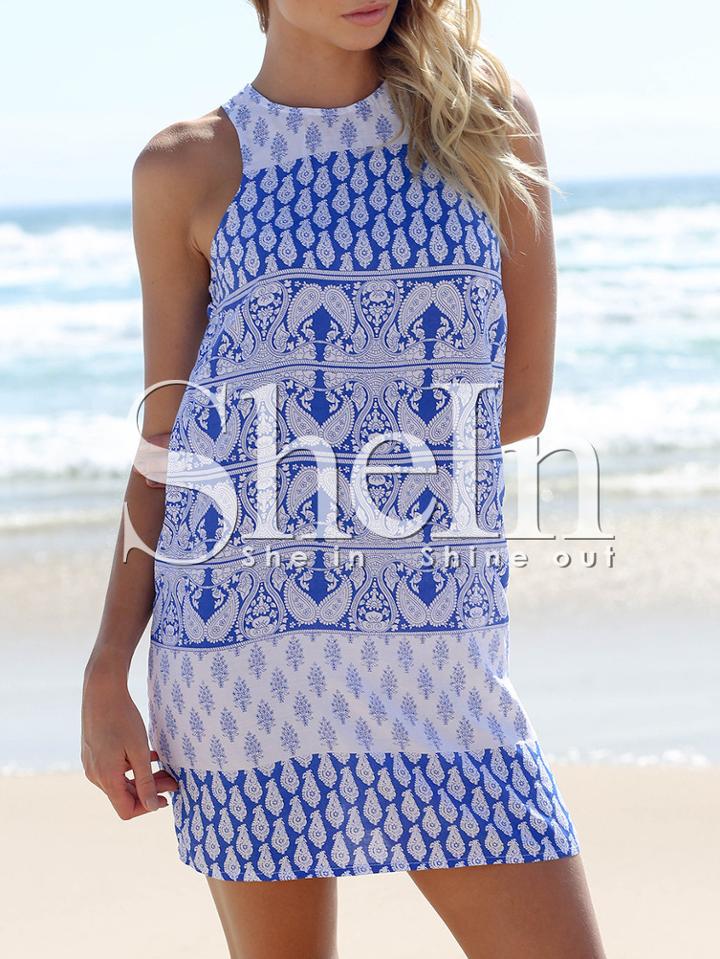 Shein Multicolor Keyhole Back Tribal Print Dress