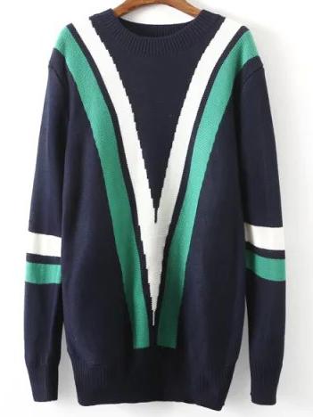 Shein Multicolor Crew Neck V Pattern Sweater Dress