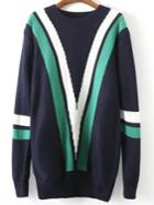 Shein Multicolor Crew Neck V Pattern Sweater Dress