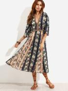 Shein Multicolor Floral Print Chiffon Dress With Embroidered Tape Detail