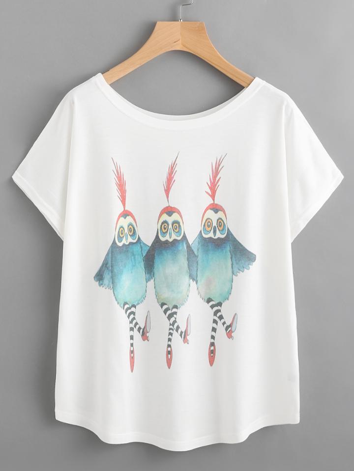 Shein Birds Print Tee