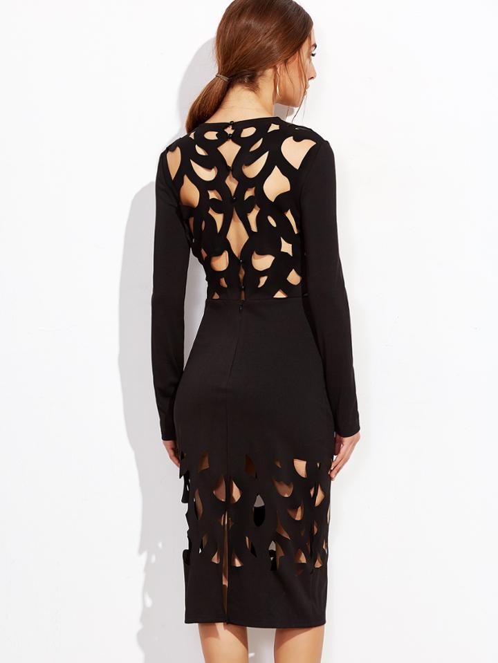 Shein Black Laser Cutout Pencil Dress
