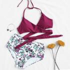 Shein Plus Floral Print Halter Bikini Set