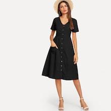 Shein Button & Pocket Front Solid Dress