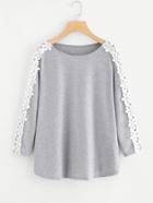 Shein Contrast Crochet Appliques Marled Tee
