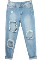 Shein Blue Bleached Ripped Loose Denim Pant