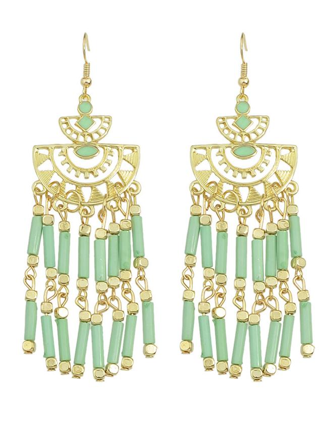 Shein Long Green Bead Drop Earrings