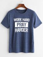 Shein Heather Blue Slogan Print T-shirt