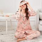 Shein Allover Cat Print Pajama Set With Eye Mask