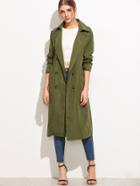 Shein Army Green Double Breasted Coat With Pockets