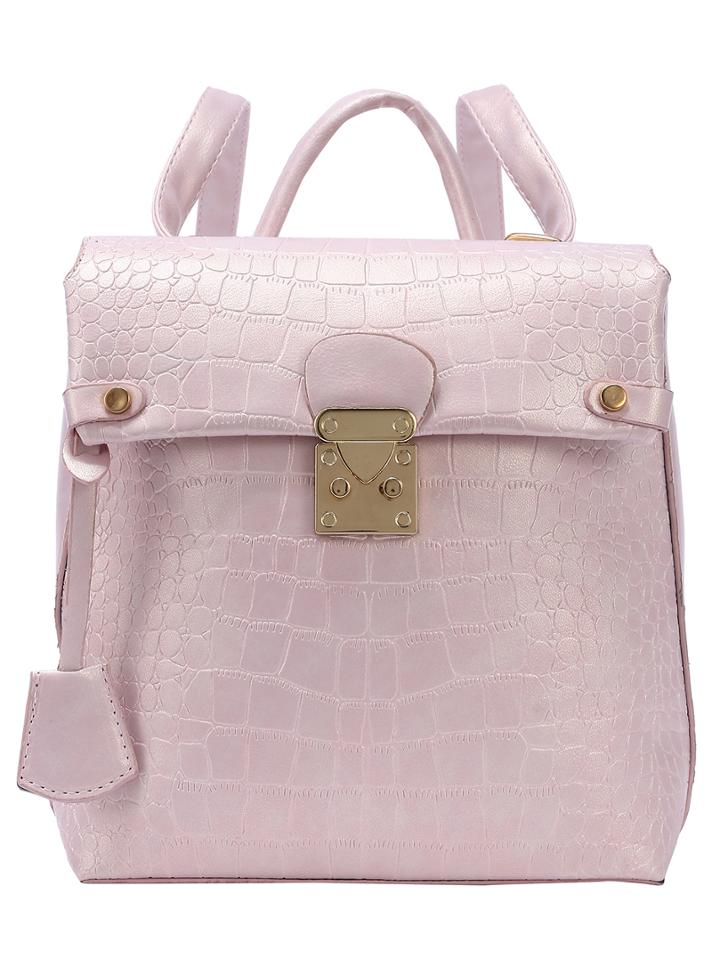 Shein Pink Crocodile Embossed Push-lock Flap Backpack