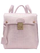 Shein Pink Crocodile Embossed Push-lock Flap Backpack