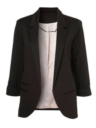 Shein Black Boyfriend Ponte Rolled Sleeves Blazer
