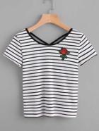Shein Striped Rose Patch Cross Back Tee
