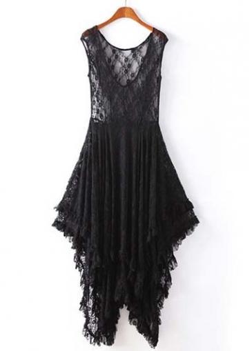 Rosewe Sexy Sleeveless Round Neck Black Lace Dress For Club