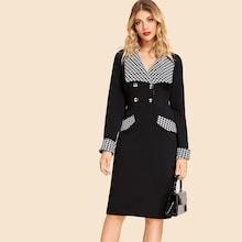 Shein Houndstooth Collar & Cuff Double Breasted Dress