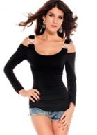 Rosewe Amazing Cutout Shoulder Long Sleeve Black T Shirts