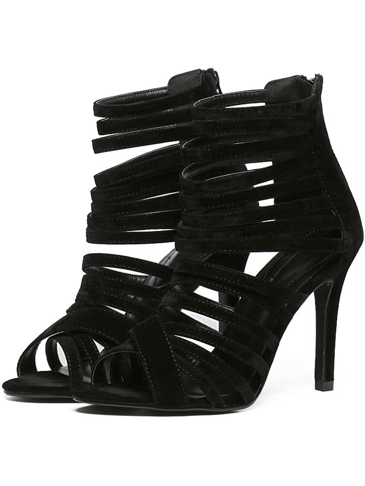 Shein Black Peep Toe Cross Straps High Stiletto Heel Sandals