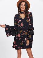 Shein Tiered Bell Sleeve Choker Neck Swing Dress