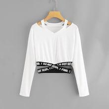 Shein Letter Print Criss Cross Cut Out Neck Tee
