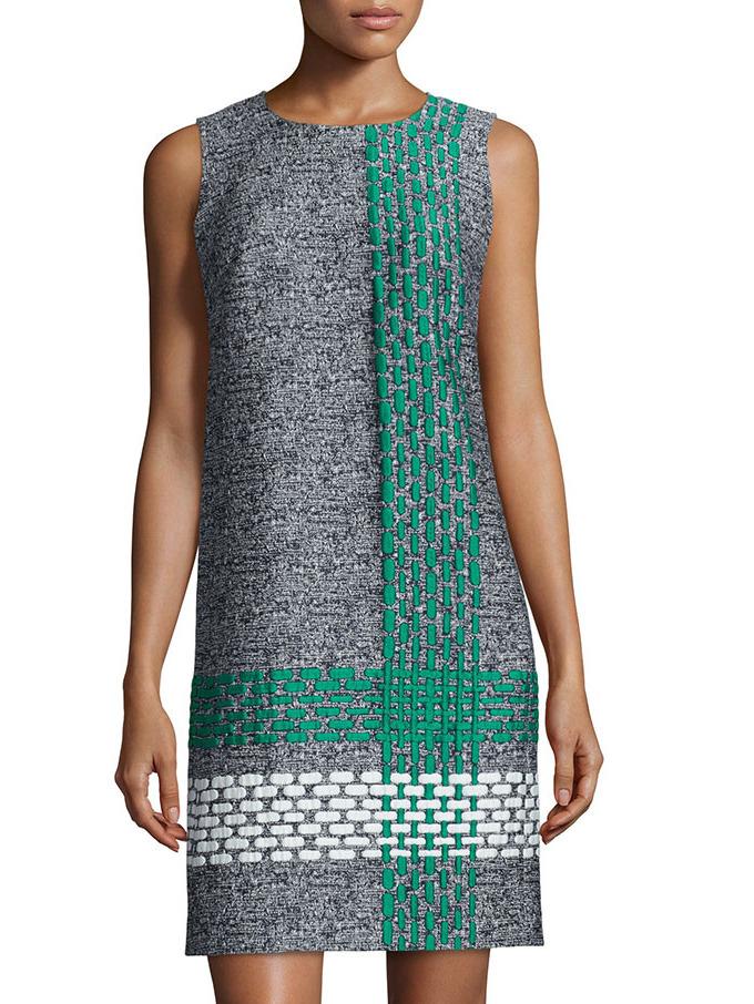 Shein Grey Crew Neck Embroidered Shift Dress