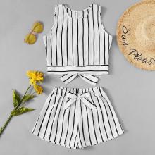 Shein Knot Back Striped Top With Shorts