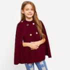 Shein Girls Double Button Solid Cape Coat