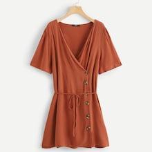 Shein Plus Surplice Neck Button Detail Dress