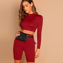 Shein Form Fitting Crop Top And Leggings Shorts Set