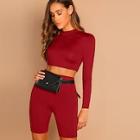 Shein Form Fitting Crop Top And Leggings Shorts Set