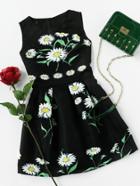 Shein Daisy Print Embossed Fit & Flare Dress